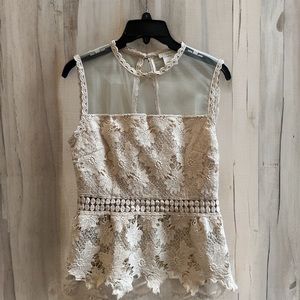 Foxiedox Anthropologie Cream Lace & Sheer Blouse | Size M